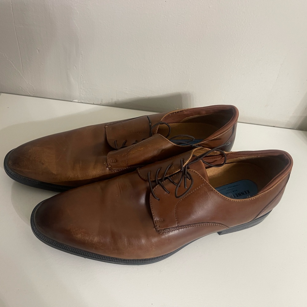 Kenneth Cole Men's Cognac Brown Leather Derby Shoes Size 13